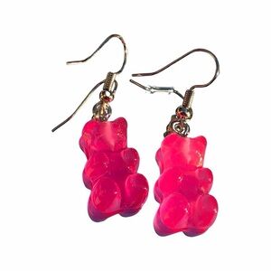 Pink Gummy Bear Drop Earrings - Cute Resin Dangle Earrings